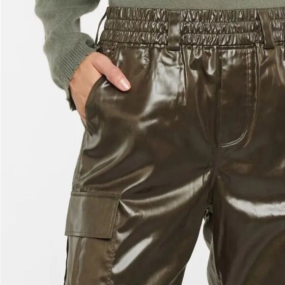 RTA Jinni High-Rise Coated Glossy Cargo Jogger Pants Olive Japanese Fabric M - Picture 11 of 12